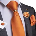 Designer Mens Necktie Orange Solid Tie Handkerchief Cufflinks Gift Set Men Wedding Party Accessories