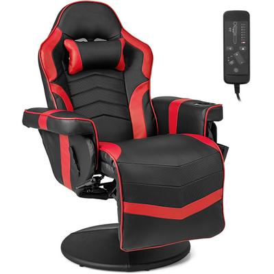 Costway Massage Video Gaming Recliner Chair with Adjustable Height-Red