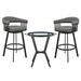 Mia 3 Piece Counter Height Dining Set, Glass Top, Gray Vegan Leather, Black