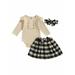 GXFC Baby Girl Fall Outfits Clothes 6M 9M 12M 18M 24M Newborn Girl Long Sleeve Romper Tops and Plaid A-line Skirt and Headband 3Pcs Casual Autumn Clothing for Infant Girl