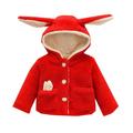 Toddler Girls Thick Woolen Coat Winter Cute Plus Fluffy Hooded Coat Rabbit Ears Jacket Outwear Red 6