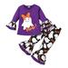 YDOJG Clothes For Baby Toddler Girls Outfit Kids Outfit Cartoon Letters Prints Long Sleeves Tops Bell Bottom Prints Pants 2Pcs Set Outfits For 18-24 Months