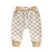 Qtinghua Toddler Baby Boy Girl Casual Long Pants Checkerboard Print Tie-up Mid-waist Trousers with Pockets Yellow 2-3 Years