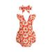 IZhansean Newborn Baby Girl Summer Clothes Ruffled Sleeve Floral Romper Jumpsuit with Headband Infant Outfits Orange 6-9 Months