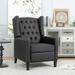 Manual Wing Back Chair Recliner, Solid Wood and Spring Support Accent Chair, Buckle High Back PU Living Room Chairs