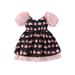 Kids Girls Halloween Dress V-Neck Short Puff Sleeve Pumpkin Print Dress Toddler Summer Casual Halloween Clothes