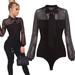 Fsqjgq Black Jumpsuit for Women Clubwear Slim Fit Long Sleeve Bodysuit Long Tops Mesh Sleeved Lapel Rompers Summer Dressy Outfits(Black M)