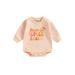 Qtinghua Newborn Infant Baby Girl Boy Halloween Sweatshirt Romper Long Sleeve Pumpkin/Floral Letter Print Bodysuit Fall Outfit Pink 6-12 Months