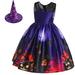 ZMHEGW Girls Twirl Purple Flutter Sleeve Dress Short Sleeve Fashion Dress Pumpkin Prints Pp2 140