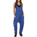 Soighxzc Jumpsuit for Women V Neck Spaghetti Strap Loose Overalls with Pocket Casual Solid Color Taper Pants Playsuit Summer Sleeveless Rompers Blue XXL