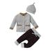 YDOJG Baby Toddler Boys Outfits Girls Long Sleeve Striped Prints Pants Hat Outfits For 3-6 Months