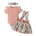 Baby Girls Clothing Ruffle Dress Romper Sleeve Floral Suspender Jumpsuit Headband Set