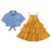 Baby Toddler Girls Outfit Set Kids Denim Jacket Polka Dot Slip Layered Dress Set Outfits For 5-6 Years