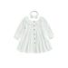 Toddler Baby Girl A-Line Dress Solid Color Eyelet Long Sleeve Doll Collar Button Sundress with Bow Headband Kids Casual Spring Fall Dresses