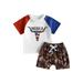 IZhansean 4th of July Baby Boy Outfit Short Sleeve American Cowboy T-Shirt Tops Jogger Shorts Western Summer Clothes White 0-6 Months