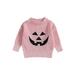 Qtinghua Infant Toddler Baby Girl Boy Halloween Knitted Sweater Pumpkin/Skull Print Casual Long Sleeve Pullover Knitwear Pink 2-3 Years