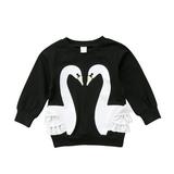 IZhansean Toddler Baby Girls Swan Printed Cotton Long Sleeve Lace T Shirt Sweatshirts Tops Kids Autumn Blouse Black 6-12 Months