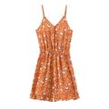 Lovskoo 2024 Toddler Kids Girls Slip Dress Printing Sleeveless Strap Romper Summer Fashion Casual Jumpsuit Orange