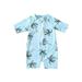 IZhansean Toddler Baby Boy Girl Swimsuit Short Sleeve Coconut Palm Print Bathing Suit Rash Guard Swimwear Beachwear Sunsuit Lake Blue 4-5 Years