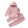 Children Kid Toddler Baby Boy Girl Clothes Patchwork Long Sleeve Knit Hooded Sweatshirt Tops Solid Pants Trousers Sleepwear Pajamas Outfit Set 2 Piece Clothes Kids Clothing Set