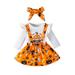 Newborn Baby Girls Halloween Dress Outfits Infant Toddler Pumpkin Suspender Skirt Headband 3 Pcs Set