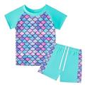 Esaierr Girls Short Sleeved Two-Piece Swimsuits Outfits for Toddler Kids Sequins Summer Bathing Suits 4-12 Years Girls Swimwear