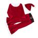 Baby Toddler Girls Outfit Set Kids Christmas Patchwork Pullover Tops Pants Hat Belt Set Outfits For 2-3 Years