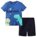Toddler Baby Boy Dinosaur Print Short Sleeve Sets Outfits Shorts Solid Collar Shirt Top Suits Birthday Park Holiday Beach Sets Blue 110