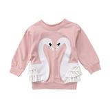 IZhansean Toddler Baby Girls Swan Printed Cotton Long Sleeve Lace T Shirt Sweatshirts Tops Kids Autumn Blouse White 4-5 Years