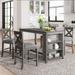 Rustic Farmhouse 5-Piece Counter Height Dining Table Set with Storage and Chairs
