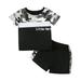 Kids Boys Summer Short Sleeve Black Vacation Wear Children S Summer Camo Color Patchwork Pants Suit Black B