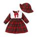 Baby Toddler Girls Outfit Set Kids Suit Christmas Plaid Long Sleeves Dress Hat 2Pcs Set Outfits For 3-6 Months