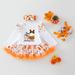 Gubotare Toddler Baby Girls Outfits Kids Girls Pumpkin Tulle Romper Dress Shoes Hairband Set&Outfits Orange 6-12 Months