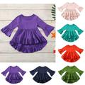 APEXFWDT Toddler Baby Girls Ruffles Long Sleeves Shirt Casual Flare Sleeve Solid Color Basic Shirt Kids Cute Pleated Top Shirt