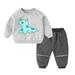 Children Kids Toddler Baby Boys Girls Long Sleeve Cute Cartoon Animals Sweatshirt Pullover Tops Patchwork Trousers Pants Outfit Set 2Pcs Clothes Grey 110