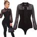 Fsqjgq Black Jumpsuit for Women Clubwear Slim Fit Long Sleeve Bodysuit Long Tops Mesh Sleeved Lapel Rompers Summer Dressy Outfits(Black Xl)