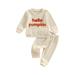 Toddler Baby Girl Boy Fall Winter Waffle Outfit Set Letter Printed Long Sleeve Sweatshirt Tops + Pants