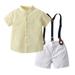 TUOBARR Set Clothes for Toddler Boy Baby Boys Gentleman Outfit Suits Infant Boys Short Pants Set Short Sleeve Shirt+Suspender Pants+Bow Tie Yellow 6 Years