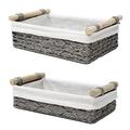 2Pcs Paper Rope Weaving Storage Baskets for Organizing Recyclable Paper Rope Basket with Wood Handles Decorative Hand Woven Basket Organizers for Makeup Books Shelves Living Room Gary