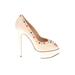 Charlotte Olympia Heels: Pumps Stilleto Cocktail Party Ivory Print Shoes - Women's Size 38.5 - Peep Toe