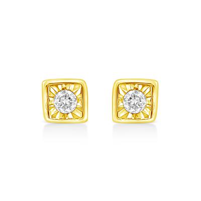 Women's Yellow Gold Over Silver 1/10 Cttw Miracle-Set Diamond Stud Earrings - Choice Of Shape by Haus of Brilliance in Square