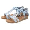 Sandale LASCANA "Sommerschuh", Damen, Gr. 40, blau (hellblau), Obermaterial: 50% Lederimitat, 50% Textilmaterial. Futter: 100% Lederimitat. Decksohle: 100% Lederimitat. Laufsohle: 100% Synthetik, bedruckt, modisch, Schuhe, Sandalette, Sommerschuh...