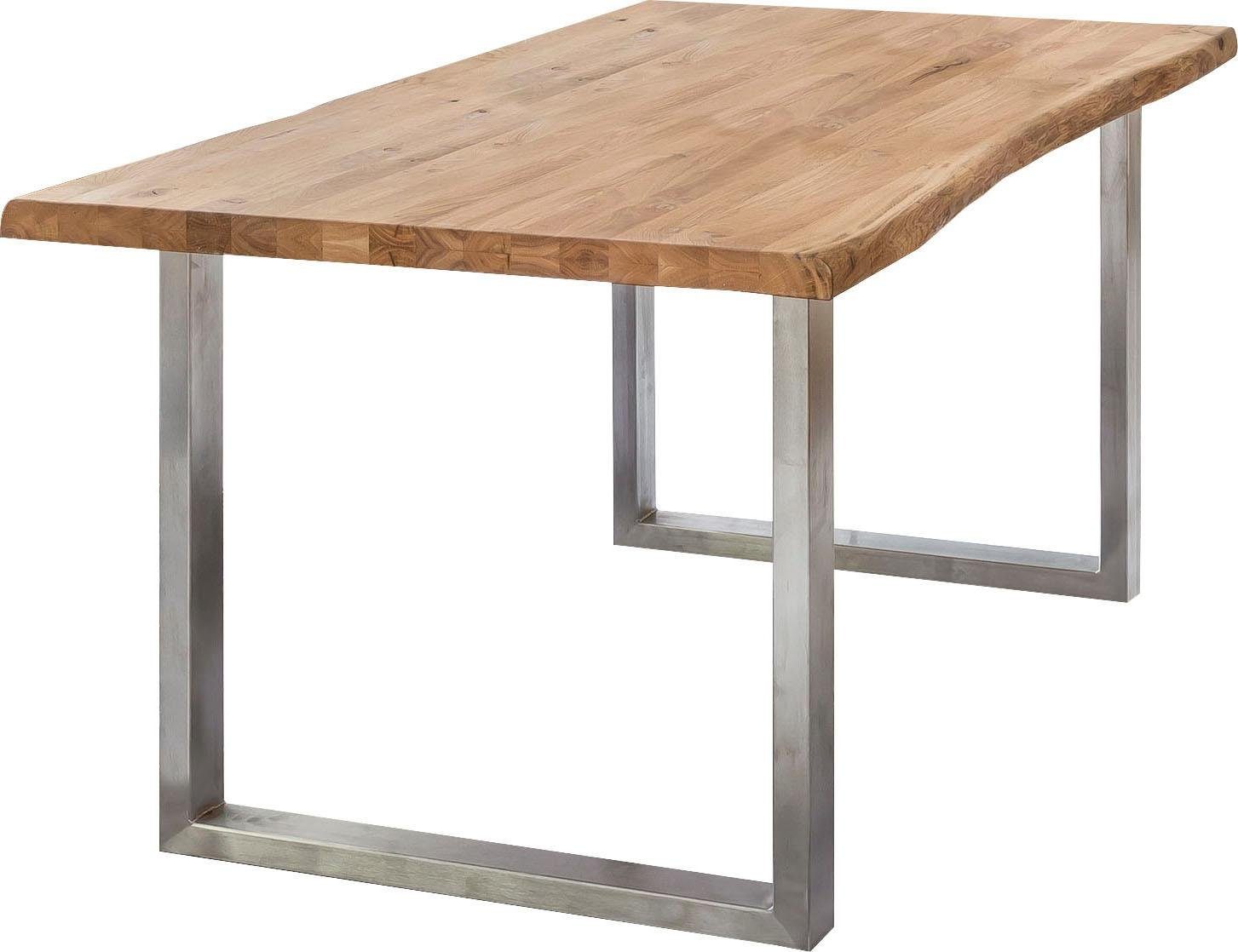 Esstisch HOME AFFAIRE "Tristan", beige (natur, silber, silberfarben), B:220cm H:77cm T:100cm, Tische, Esstisch, Eiche massiv mit Baumkante