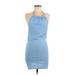 Cocktail Dress - Bodycon Halter Sleeveless: Blue Print Dresses - Women's Size Medium