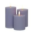 Pack of 3 LED Pillar Ribbed Candles - Grey