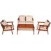 4PCS Acacia Wood Sofa Set Patio Rattan Furniture Set with Cushions