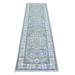 Shahbanu Rugs Sea Gray Natural Wool Hand Knotted Heriz All Over Design with Serrated Leaf Pattern Runner Rug (2'6" x 7'8")