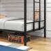 Black Metal Twin Over Twin Bunk Bed with Full-Length Guardrail and Storage Space