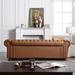 3-Seater Living Room Faux Leather Upholstered Button and Copper Nail on Arms, Classic Chesterfield Sofa, Brown