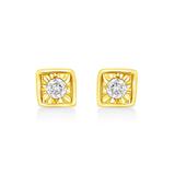 Women's Yellow Gold Over Silver 1/10 Cttw Miracle-Set Diamond Stud Earrings - Choice Of Shape by Haus of Brilliance in Square
